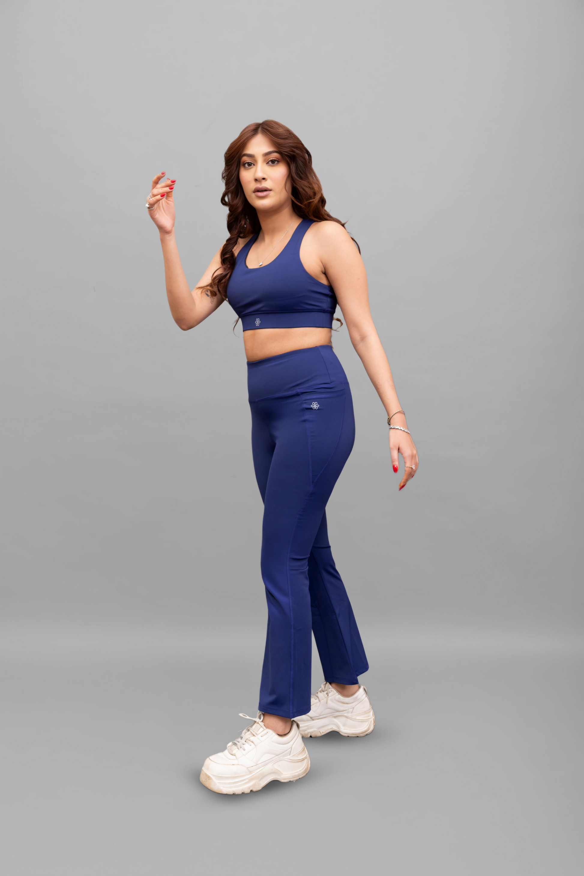 T-Criss Cross Navy Sports Bra & Essential Navy Flare Pants