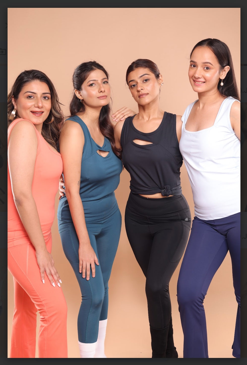 Active wear , Tank top, Sports bra, flare pants. 