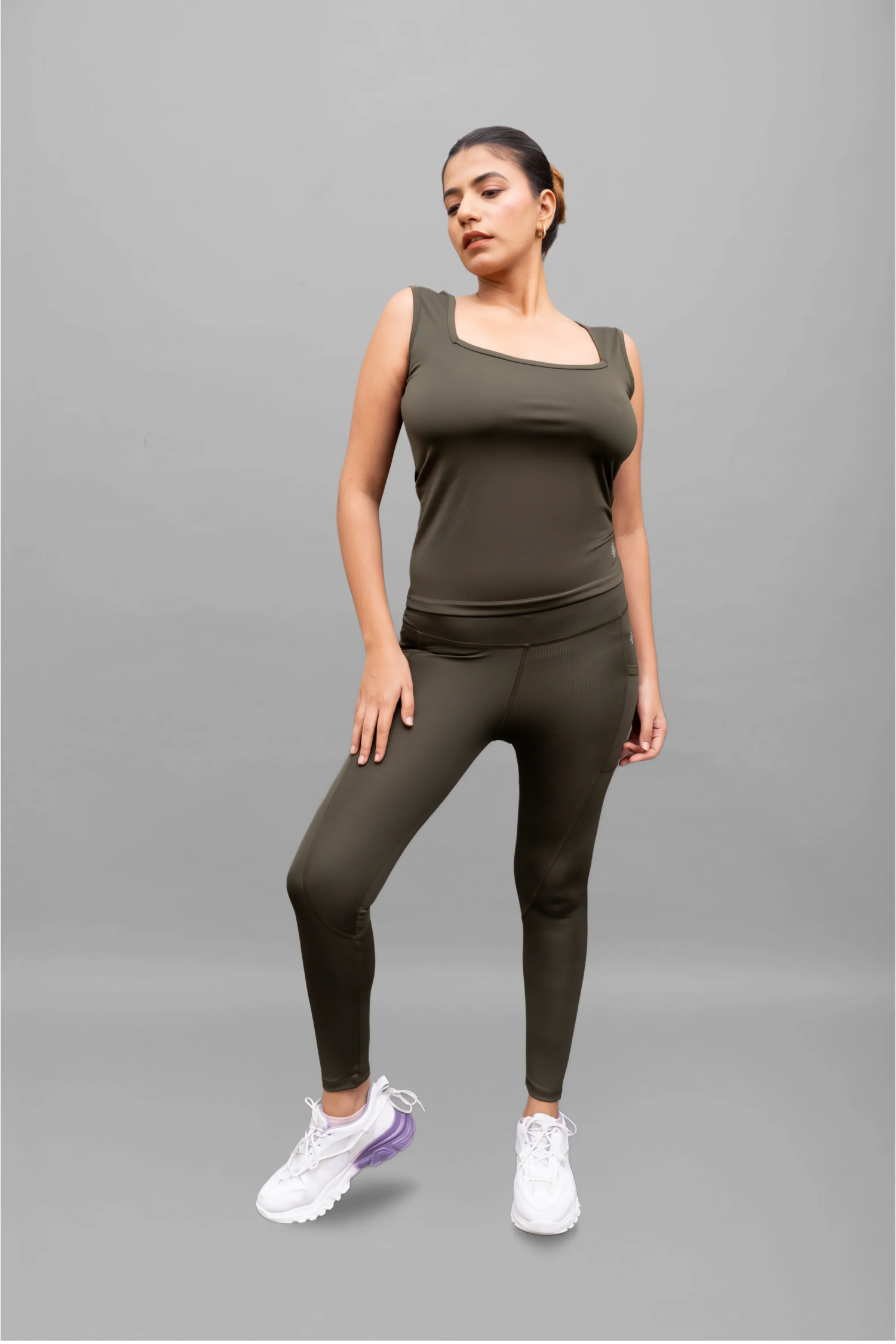 Elle Woodland-Olive Triangular Neck Tank-Lite