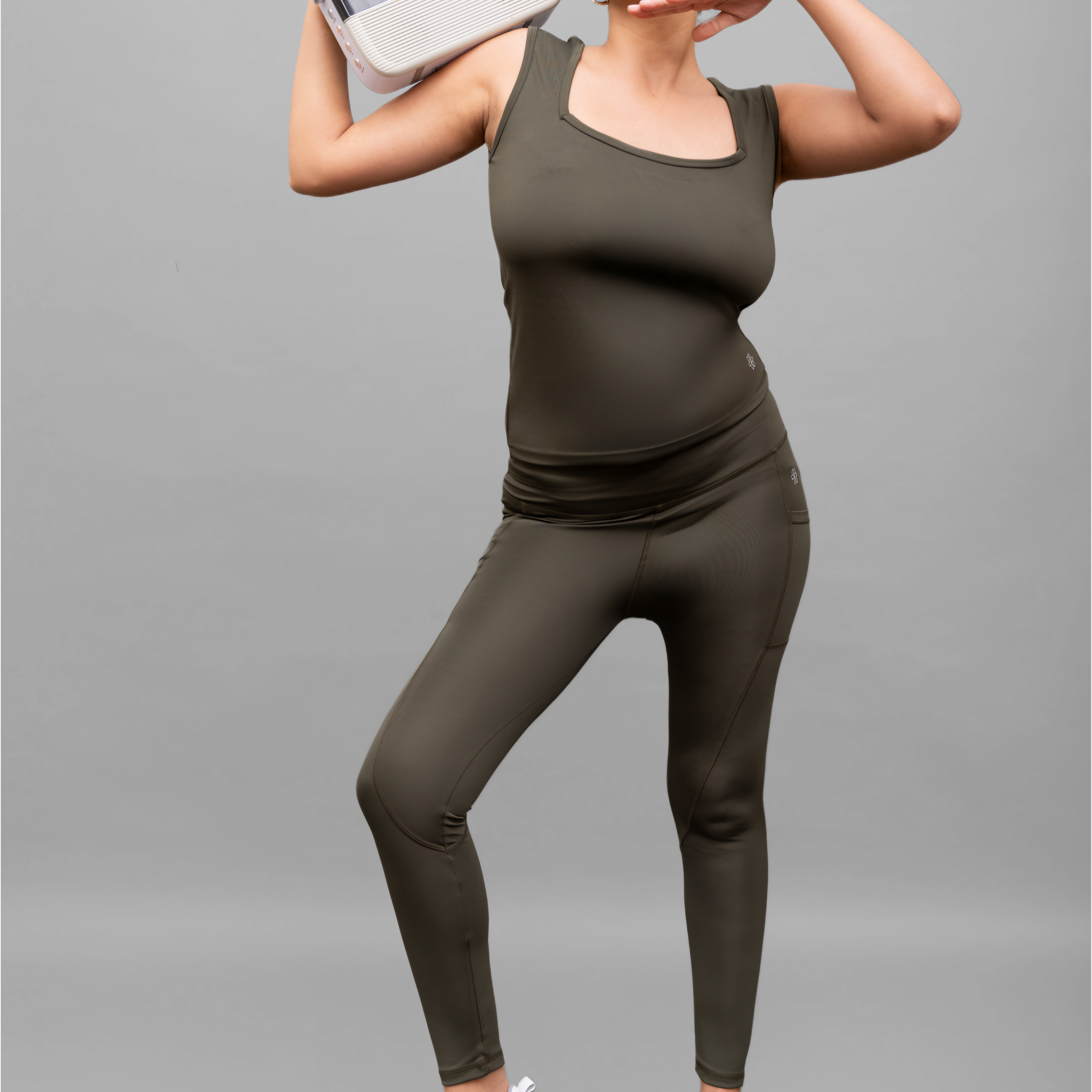 Elle Woodland-Olive Triangular Neck Tank-Lite