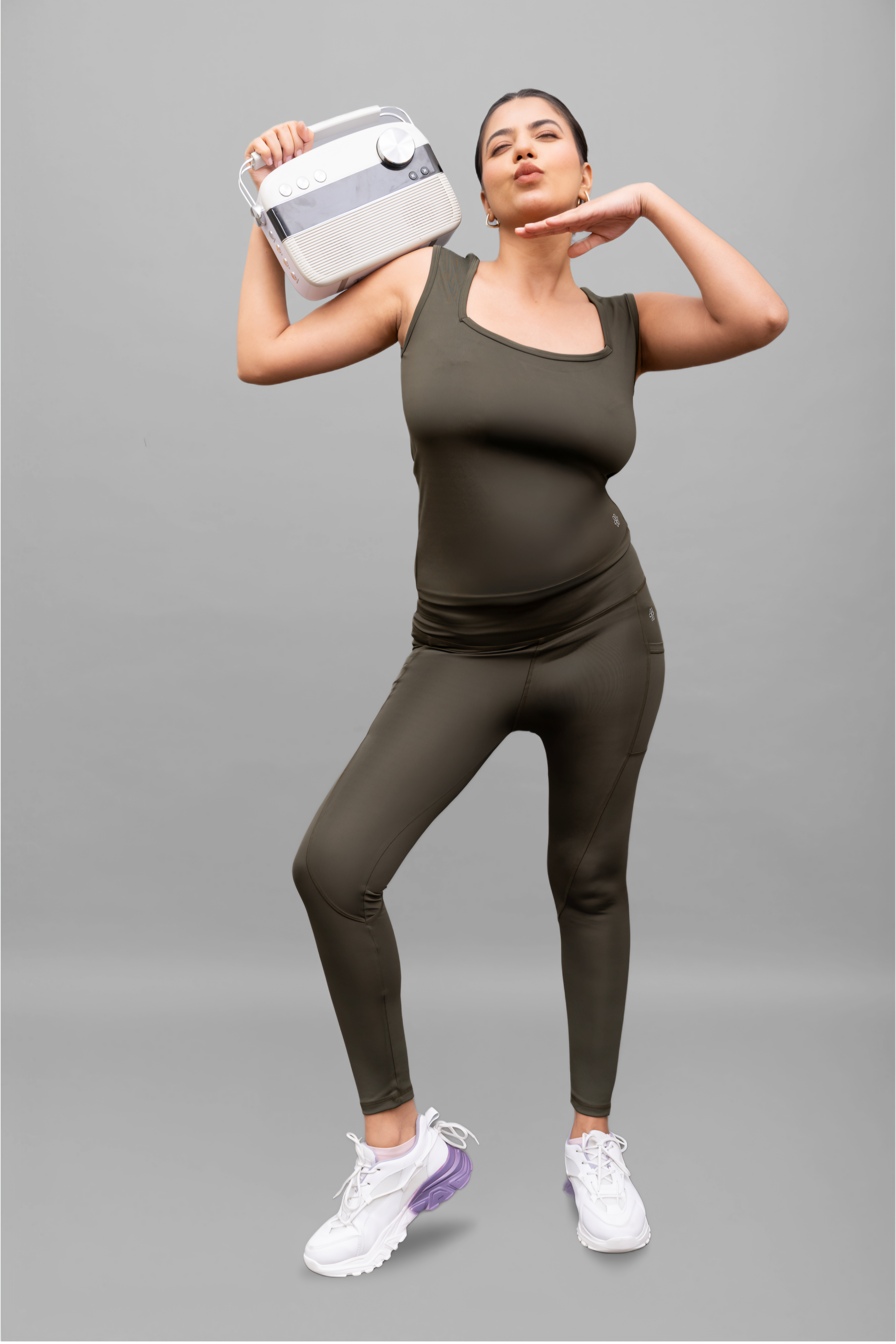 Elle Woodland-Olive Triangular Neck Tank-Lite
