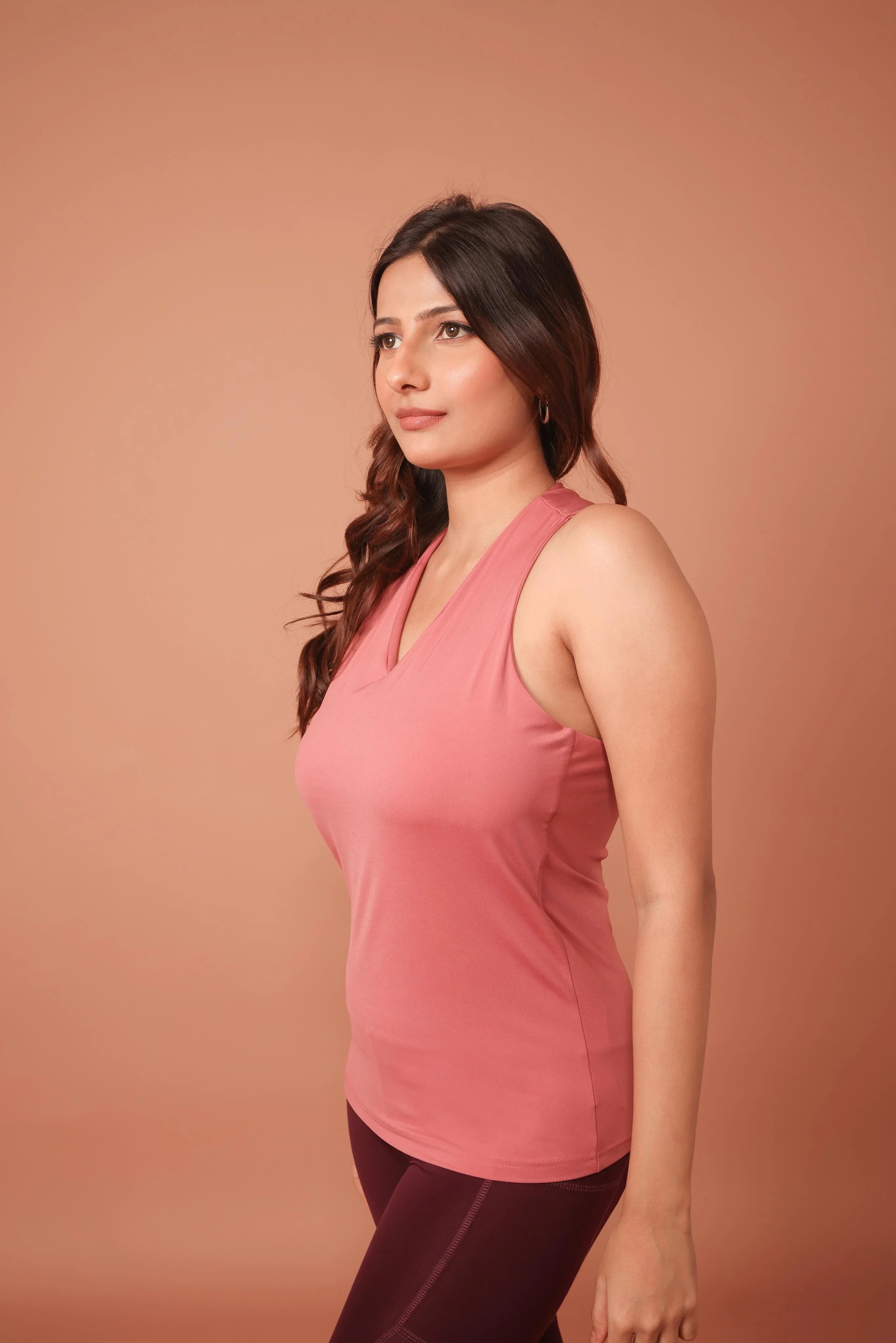 Grace Dusty Rose V-Neck Tank Top triangular neckline – RiACTIVE